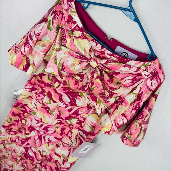 NEW JS Collections Pink Floral LOUISA Bow BOAT NECK Sequins MERMAID GOWN - Picture 5 of 11